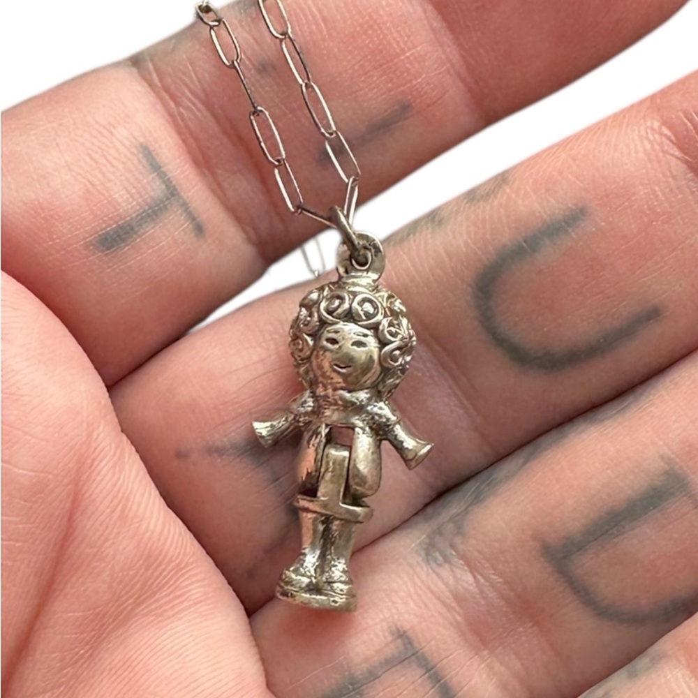 Sterling Silver Polly pocket Articulated movable Doll Pendant necklace